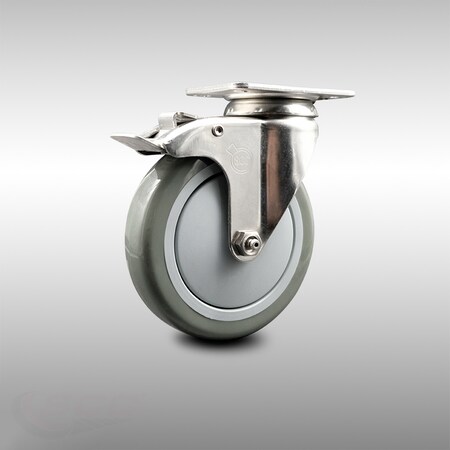 Service Caster 5 Inch 316SS Gray Polyurethane Swivel Top Plate Caster with Total Lock Brake SCC-SS316TTL20S514-PPUB